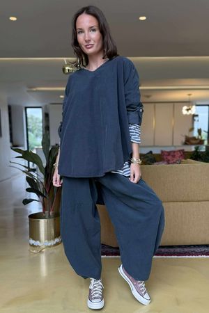 Made in Italy Cooper Needlecord Scoop Dip Back Top Charcoal 